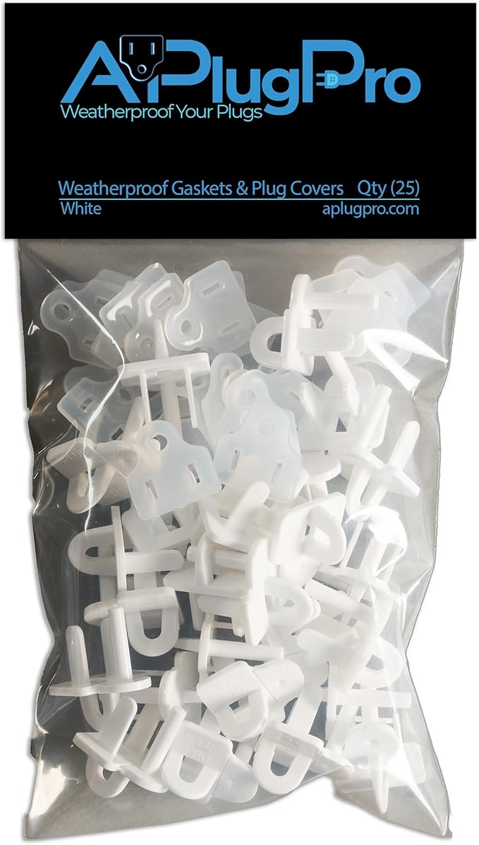 Soft Silicone Weatherproof Gaskets & Plug Covers - Made in USA, Waterproof GFCI Protectors, Christmas Light Installation, Extension Cords, Stop GFCIs from Tripping (White, Qty 25) - by APlugPro