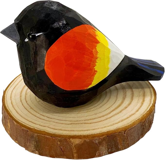 Wooden Bird Figurines Funny Desk Accessories Hand Carved Wood Decorative Small Birds Animal Miniature Statues Ornament for Home Room Decor (Sunset)