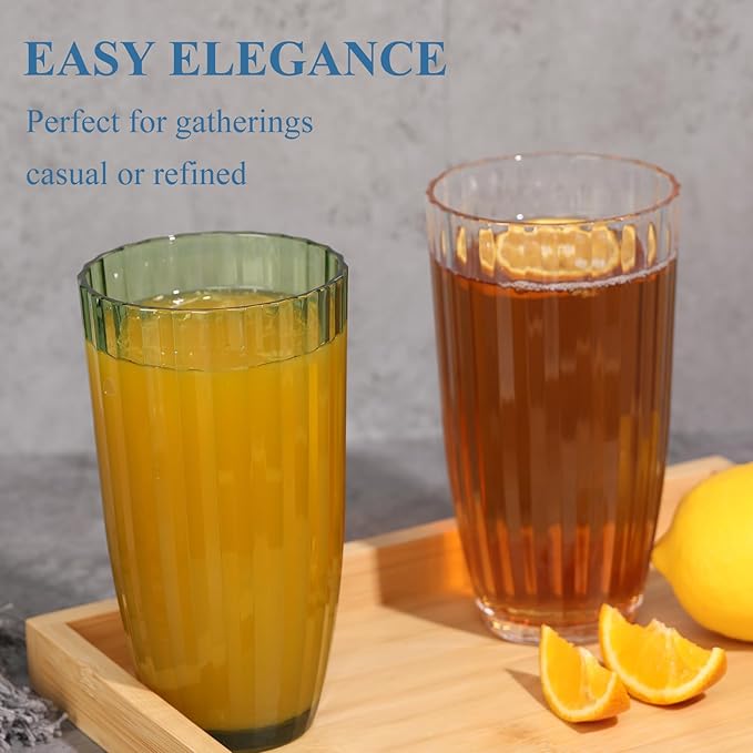 Acrylic Clear Highball Plastic Cups | Plastic Reusable Tumblers 20oz (Set of 8) | Stackable | BPA-free Tumblers | Shatterproof | Top-rack Dishwasher Safe
