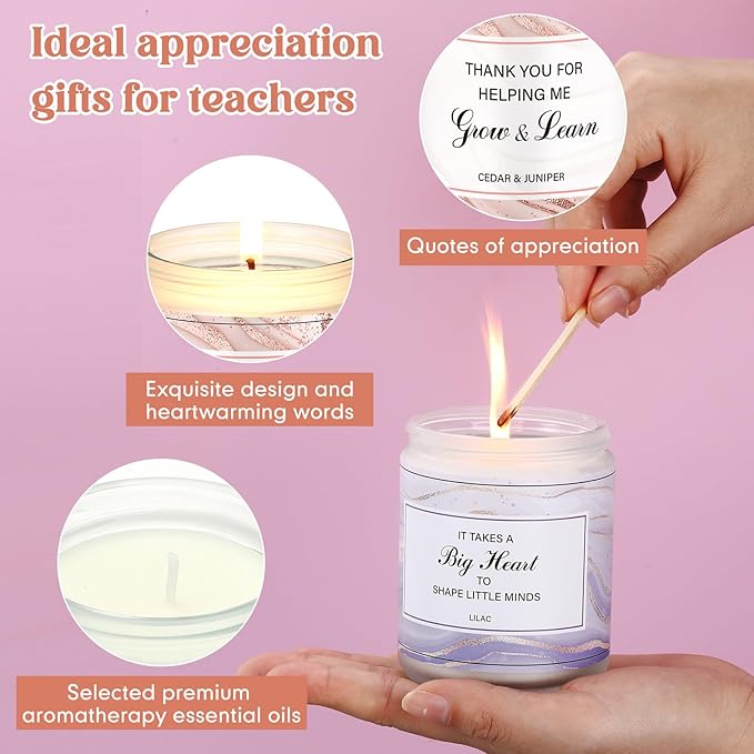 6 Pack Christmas Teacher Appreciation Gifts Scented Candles Bulk Large 7 oz Soy Wax Thank You Teacher's Day Graduation Retirement Gifts Jar Candles Set Bundle Long-Lasting Scents for Women