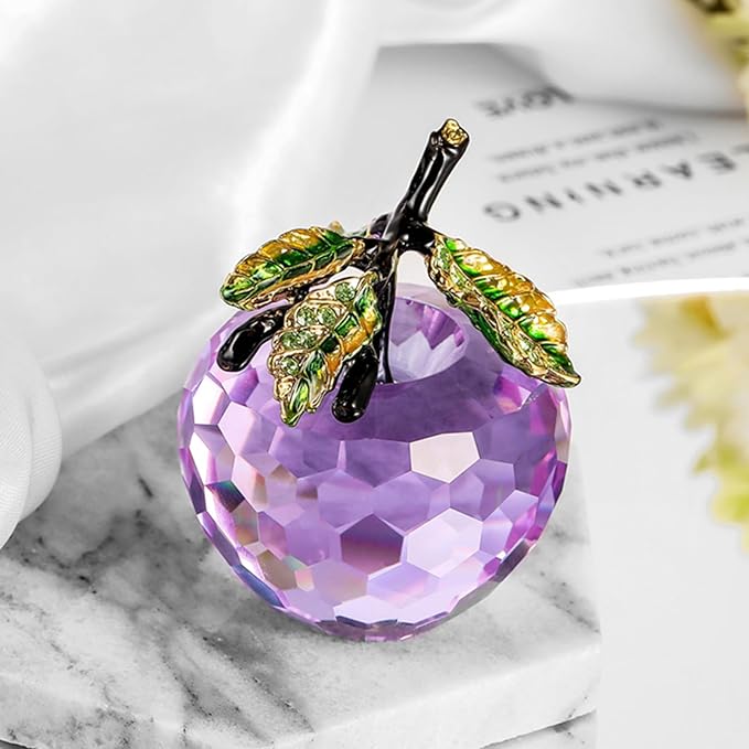 Crystal Apple Figurine Paperweight, Handmade Statue Ornament Home Decoration, Collectible Crystal Crafts, Come with Gift Box, Great Gift for Birthday Holidays Christmas (Purple-50mm)
