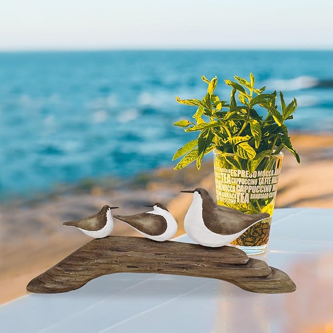 K KILIPES Beach Coastal Wood Seabird Figurine Home Office Table Desk Decor Sea Bird Sculpture Statue for Tabletop Shelf Nautical Bathroom Decoration Ornament Gift
