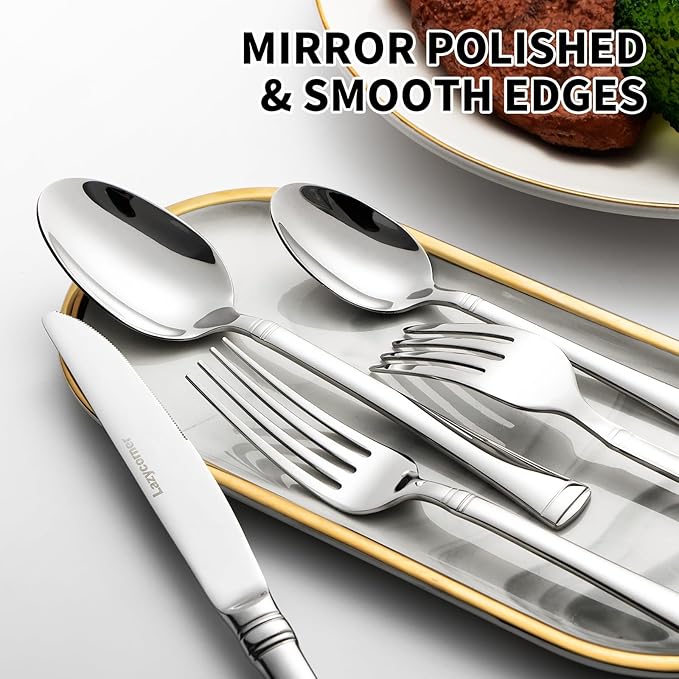 Silverware Set Service for 8, 18/10 Stainless Steel, 40 Piece Set, Flatware Cutlery Set，Mirror Polished