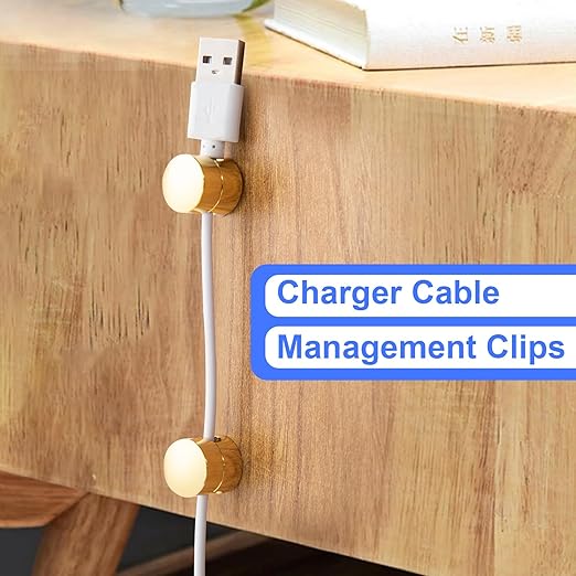 2 Sets Charger Holders for Cords, Gold Adjustable Cable Anchor Holders, Adhesive Metal Cord Clips, Cable Management Wire Organizers for Desk, Office, Nightstand