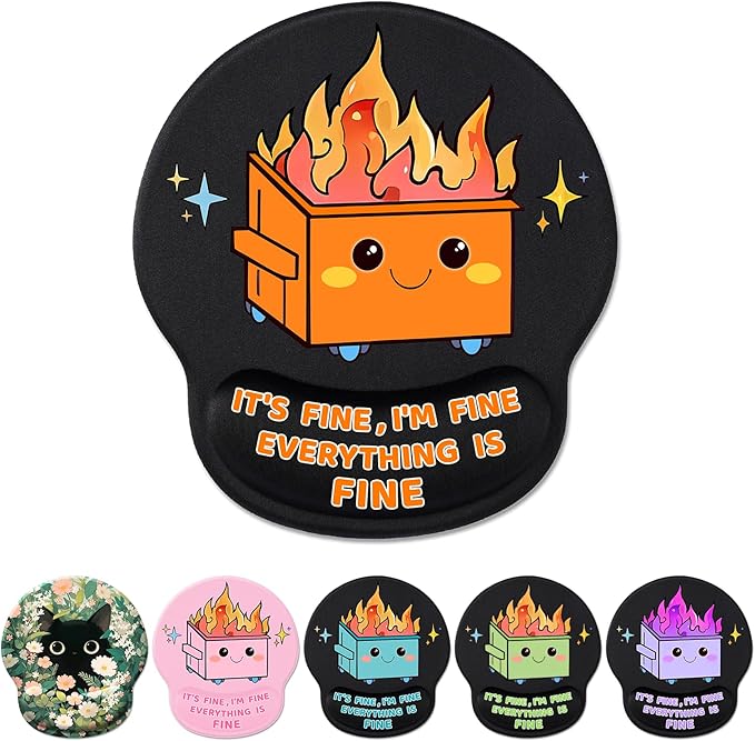 Cute Funny Ergonomic Mouse Pad with Wrist Support, Dumpster on Fire Gel Mouse Pads Wrist Rest, Comfortable Pain Relief Mousepad with Non-Slip PU Base for Gaming Work Desk Accessories Office Decor