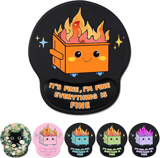 Cute Funny Ergonomic Mouse Pad with Wrist Support, Dumpster on Fire Gel Mouse Pads Wrist Rest, Comfortable Pain Relief Mousepad with Non-Slip PU Base for Gaming Work Desk Accessories Office Decor