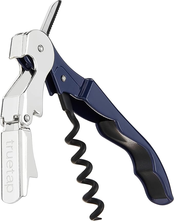 True Truetap Double Hinged Waiter's Corkscrew Wine Opener, Stainless Steel Wine Bottle Opener with Built In Foil Cutter, Home Bar Tools, Bar Cart Accessories, Wedding Gifts, Set of 1, Navy Blue