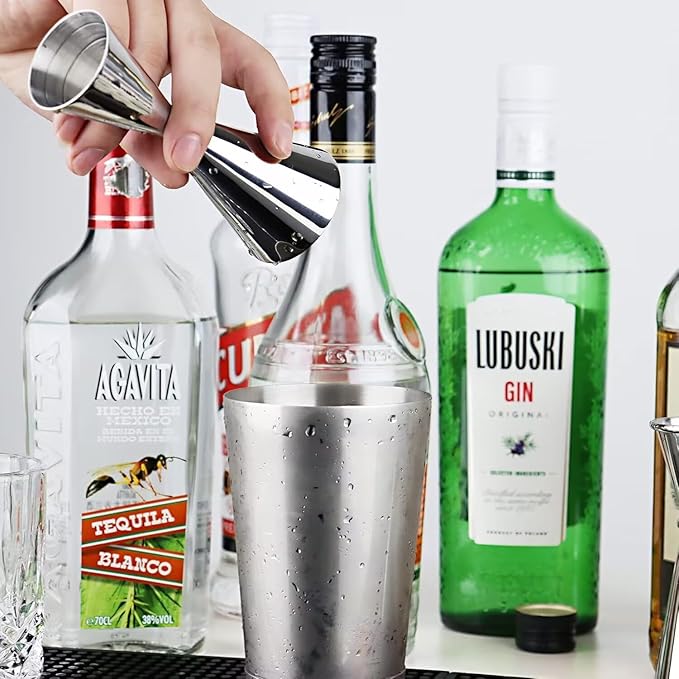Homestia Jigger for Bartending with 1 Pourer, Stainless Steel Double Jigger Premium Japanese Style Slim Measuring 1 oz 2oz Jigger with Measurements Inside Cocktail Bar Tools for Bartender