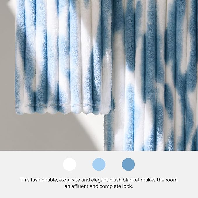 BEDELITE Twin Blanket for Couch & Bed, 300GSM Soft & Warm Fleece Blanket, Decorative and Giftable Striped Tie-dye Blue Blankets for Women, Men, 60"x80"