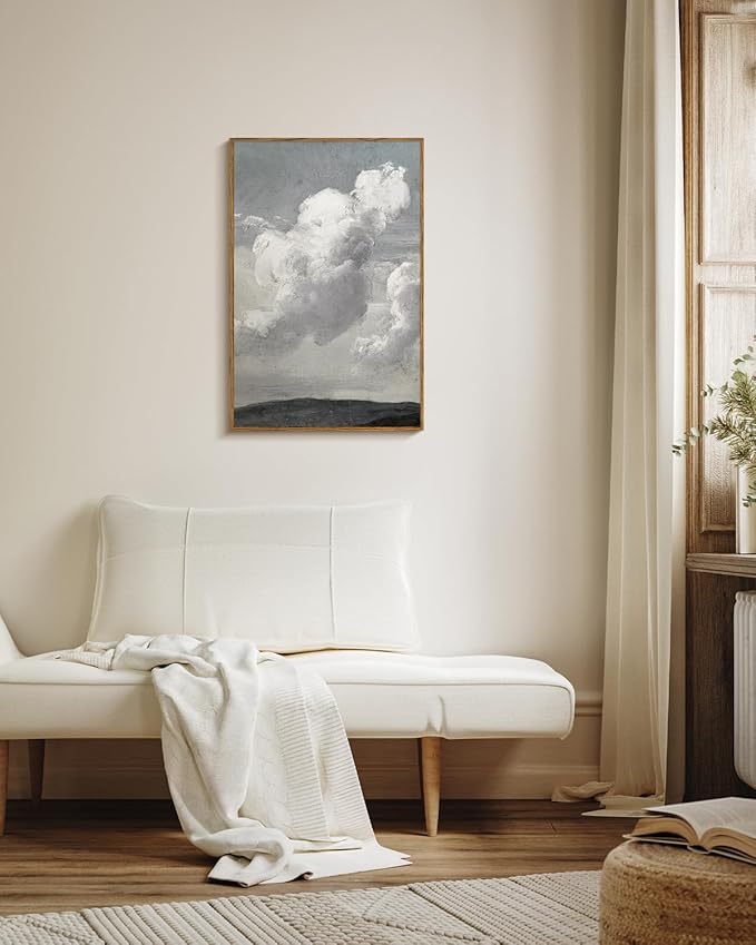 VIYYIEA Vintage Framed Cloud Wall Art Decor, Living Room Bedroom Cloudy Pictures Collage Wall Decor, Framed Canvas Prints Artwork, Retro Abstract Paintings,16x24 Inch