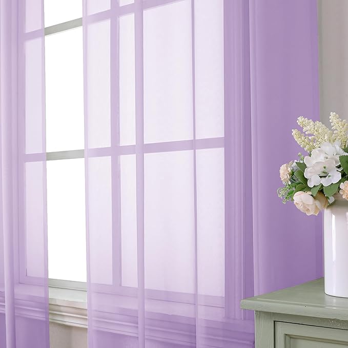 Aiyufeng Light Purple Sheer Curtain Panels Pair Sold 84 Inch Length, Light Filtering Window Curtain Drapes Treatment for Kitchen, Bedroom/Children Room, Voile Top Dual Rod Pocket, 40x84", Pack of 2