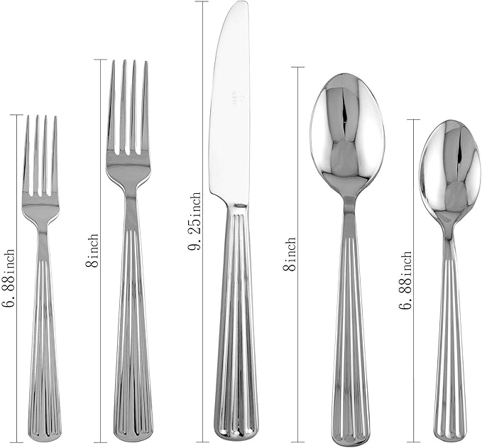 Supreme Housewares 20-Piece 18/8 Stainless Steel Flatware Set, Service for 4, Include Knives Forks Spoons Teaspoons Salad Forks, Mirror Polished, Dishwasher Safe (Strip)