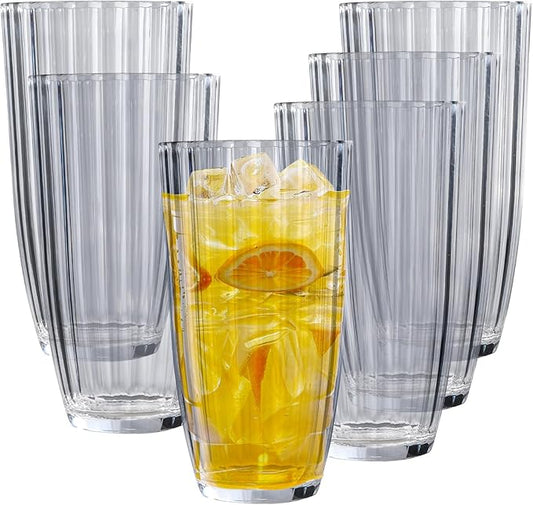 Acrylic Clear Highball Plastic Cups | Plastic Reusable Tumblers 20oz (Set of 6) | Stackable | BPA-free Tumblers | Shatterproof | Top-rack Dishwasher Safe