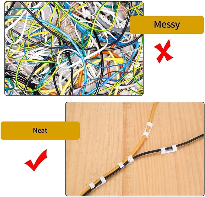 60 Piece Adhesive Cable Clip Set – Cable Organizer, Cable Holder for Desktop and Wall, Cable Stabilizer – Suitable for Home Office Cable Management, USB, Charging, Ethernet, Mouse (60)