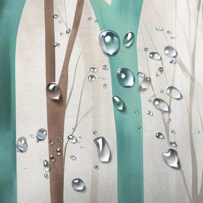 MERCHR Brown Teal Tree Fabric Shower Curtain, Art Style Abstract Birch Forest Rustic Wood Polyester Fabric Waterproof Bath Curtain, Farmhouse Bathroom Shower Curtains with Hooks 72X84 Inch