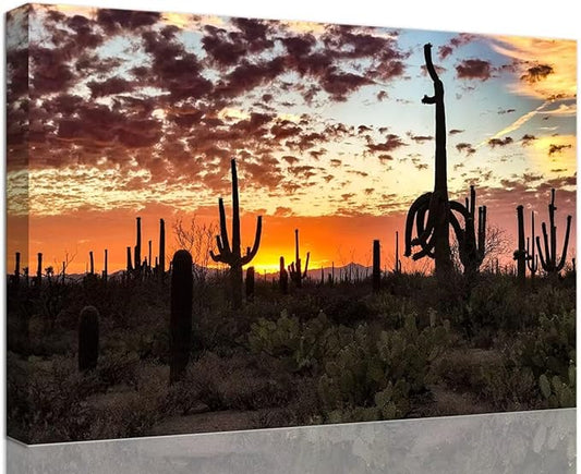 Sunset Saguaro Cactus Wall Art for Living Room Bedroom Bathroom Home Decorations Arizona Cactus Picture Poster Cactus Framed Artwork Canvas Prints Ready to Hang(18''H x 24''W)