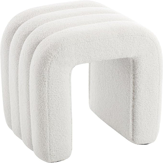 Multi-Functional Ottoman Stool, Footrest for Couch, Modern Vanity Stool for Make-up Room, Living Room and Entryway, Small Cute Footstool (White Teddy Fleece)