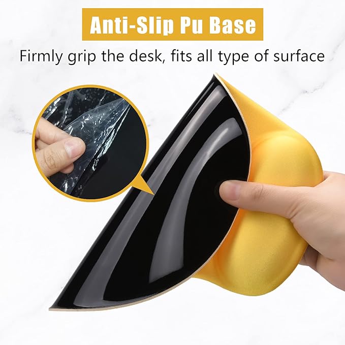 Hsurbtra Ergonomic Mouse Pad with Wrist Rest Support, Gel Mouse Pads with Non-Slip PU Base, Pain Relief Memory Foam Computer Mat, Cute Office Supplies Desk Decro Accessories, Apricot Yellow