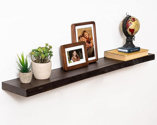 Marsmiles 40 inch Floating Shelves for Wall Elm Wood Live Edge Shelves Wall Mounted|Rustic Long Floating Shelves with Invisible Bracket for Bathroom Living Room Kitchen|Walnut, 1 Pack