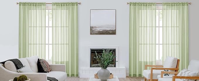Sage Linen Sheer Curtain Panel Pairs 84 Inches Long with Grommets/Eyelets Rustic Window Treatment Drapery Sets for Living Room Bedroom Farmhouse (Green, 54"x84", 2 Panels)