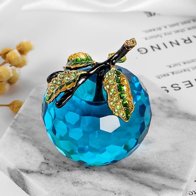 Crystal Apple Figurine Paperweight, Handmade Statue Ornament Home Decoration, Collectible Crystal Crafts, Come with Gift Box, Great Gift for Birthday Holidays Christmas (Blue-50mm)