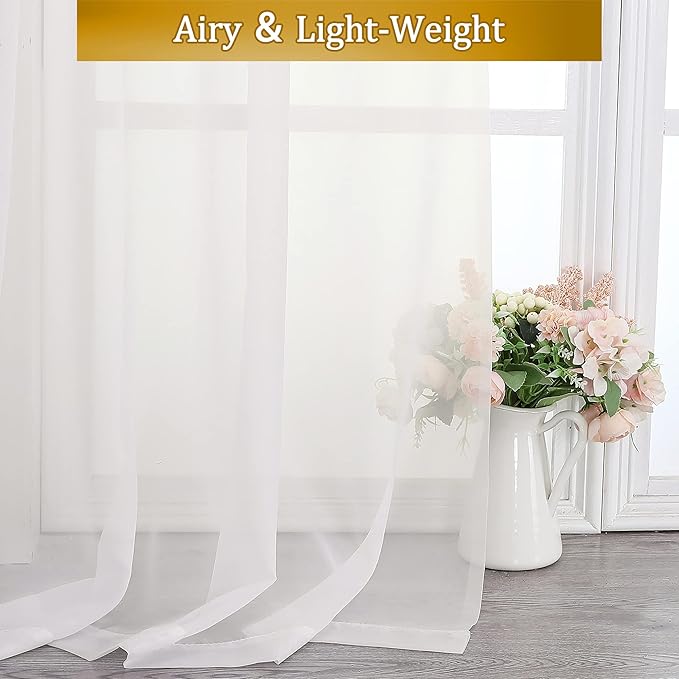 Aiyufeng Ivory Sheer Curtains for Living Room 45 inch Length 2 Panels Set, Rod Pocket Semitransparent Balance Privacy & Light Vertical Sheer Drapes for Bedroom, W40 x L45