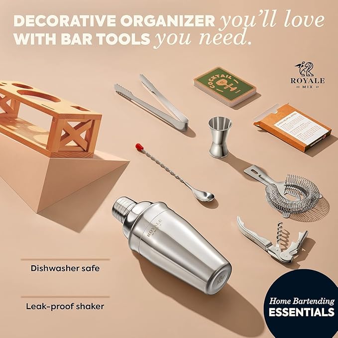 Mixology Bartender Kit with Stand | Home Bar Set with 25 Cocktail Recipes for Drink Mixing | Ideal Bartending Kit for Housewarming Gift | Premium Martini Cocktail Shaker Set with Bar Tools Accessories