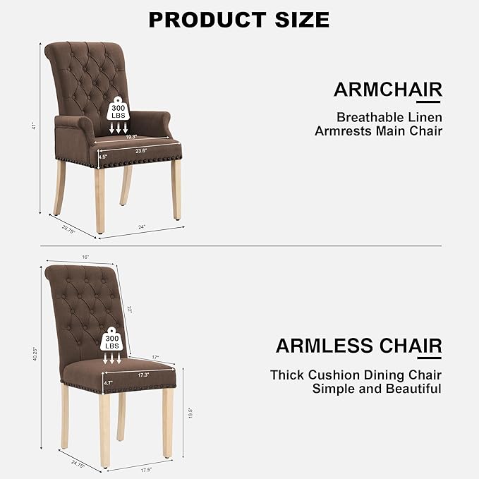 AODCHR Upholstered Fabric Accent Dining Chair Set of 5, Elegant Tufted Dining Room Chairs, Kitchen Room 1 Arm with 4 Armless, Brown