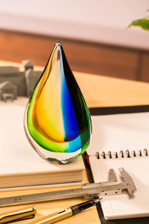 Yao Yuan Hand-Blown Glass Sculpture - Murano-Style Glass Statue and Figurine - Wonderful Gift, Blue and Green Color