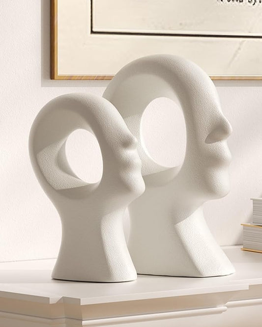 Couple Decorative Statues Set - Boho Style Modern Abstract Sculptures Home Decor, Ceramic Figurines for Living Room Coffee Table, Tv Stand, Mantles, Entryway, Console or Wedding Gifts (White)