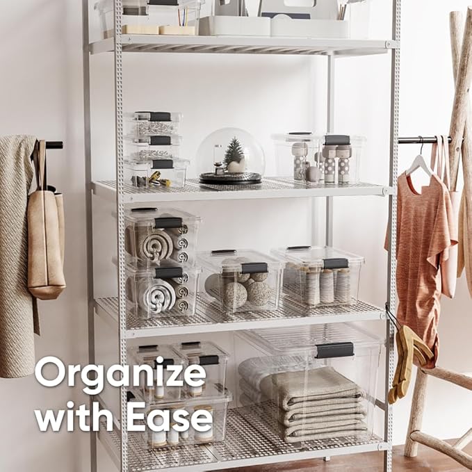 Superio Storage Bins with Lids- 5 Pack, 2.5 Qt Clear Boxes for Organizing, Stackable Plastic Containers- BPA Free, Non-Toxic, Odor Free, Organizer for Home, Office, Dorm