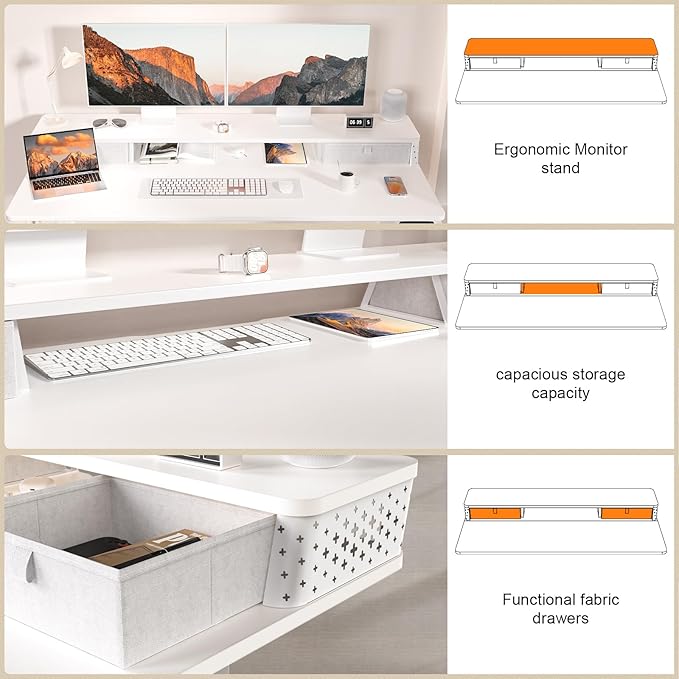 48 x 24 Inch Standing Desk with 2 Drawers, Easily Assembled Height Adjustable Desk, Ergonomic Sit to Stand Electric Desk for Home Office Workstation, White