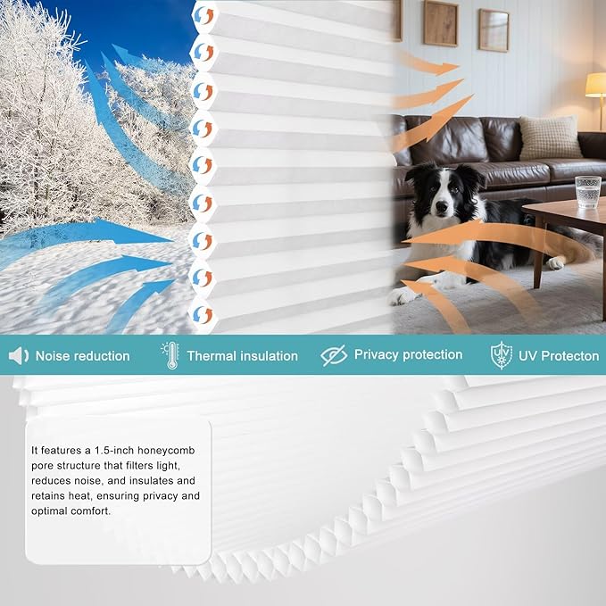 MYshade Top Down Bottom Up（TDBU） Cellular Shades, 1.5 inch Cordless Light Filtering Privacy Light Control Sheer & Room Darkening Honeycomb Blinds for Home Bedroom Office, 48" W x 72" H, White