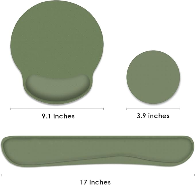 Britimes Green Ergonomic Mouse Pad Set with Wrist Rest Non-Slip Rubber Base Wrist Cushion Support and Coasters Mousepad with Wrist Support for Computer Keyboard and Desk