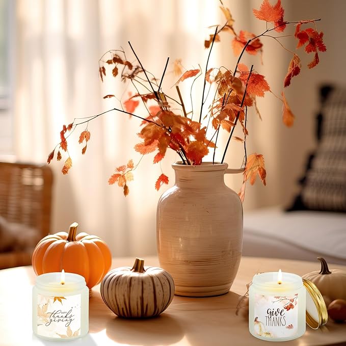 MTLEE 6 Pcs Thanksgiving Candle Jar Employee Appreciation Gifts Maple Leaf Pumpkin Candle Sea Salt Sage Scented Soy Wax Jar Thank You Gift for Halloween Coworker Teacher Home Decor(Fresh)