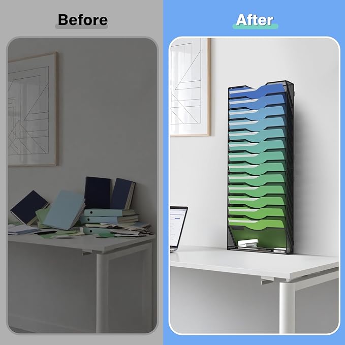 Kuntine.B Wall File Organizer Office Hanging Magazine Holder Wall File Organizer for Office Home (Black, 15 Tier)