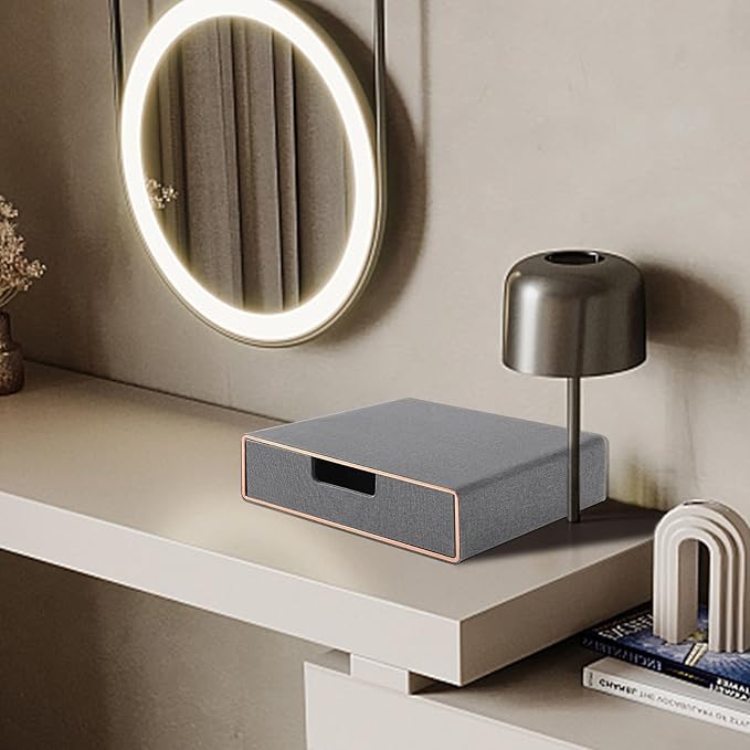 Stackable Organizer Drawer PU Leather Classic Handmade,Organize Home Office Desk Accessories and Sort Letter-Size Paper/a4 Document,Desktop Caddy with Drawers Storage,13.1x10x3.7inches,Grey