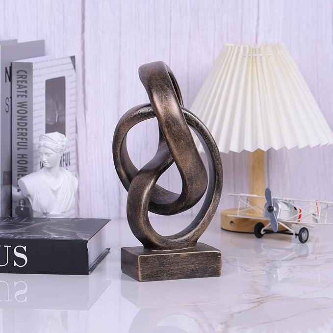 Abstract Bronze Rope Knot Statue, Geometric Decor, Living Room Coffee Table Bookshelf countertop Bronze Decor, Office Coffee Table entryway entryway Desktop Decor.