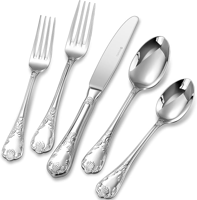 KEAWELL Premium Grand Luxe Flatware Set – 18/10 Stainless Steel, Everyday Elegance Silverware, Dishwasher Safe (20, Silver)