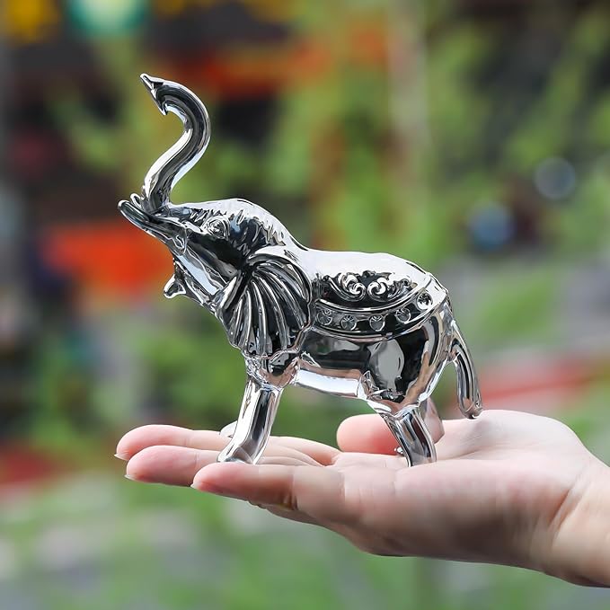 YWHL Black Crystal Elephant Figurine Decor, Glass Elephant Figurine Gifts for Women, Handmade Animal Collectible Statue
