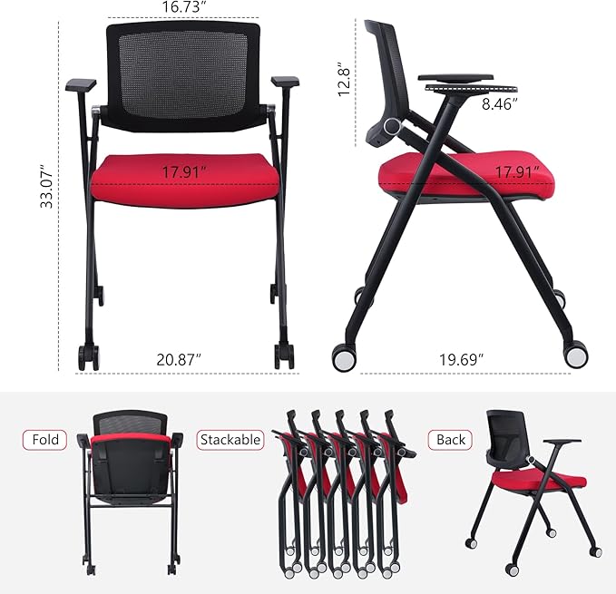 1 Pack Conference Room Chairs with Wheels and Paddle, Ergonomic Mesh Back and Arms for Meeting, Conference, Reception, Training Room & Home Office Desk Folding Chairs