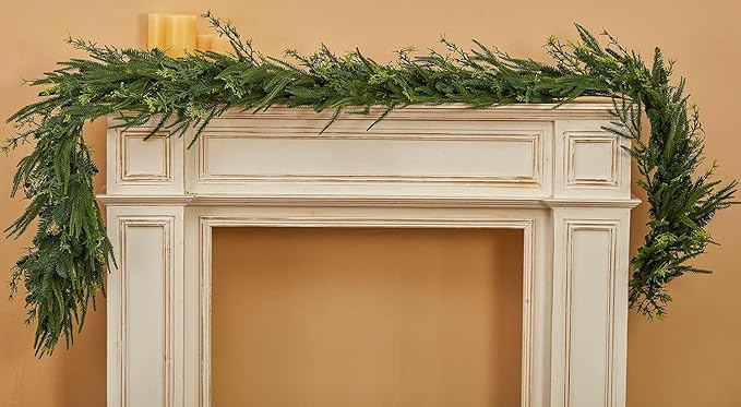 9ft Handmade Christmas Garland,Artificial Cypress Cedar Pine Needles Greenery Seasonal Garland for Christmas Fireplace Winter Holiday Indoor Outdoor Decoration