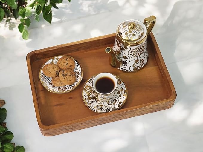 Vesta Homes Acacia Wood Serving Tray for Home/Kitchen/Restaurant/Office Organizer/Dining Table | Premium Serving Trays | 38 x 25 x 5 cm | Handcrafted in India