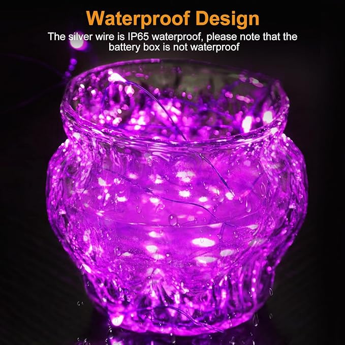 btfarm 30 Pack Fairy Lights Battery Operated [3 Modes], 7ft 20 Led Twinkle Lights String Lights Waterproof Bulk Small Mini Silver Wire for Halloween Mason Jars Vases Wedding Table Centerpiece, Purple