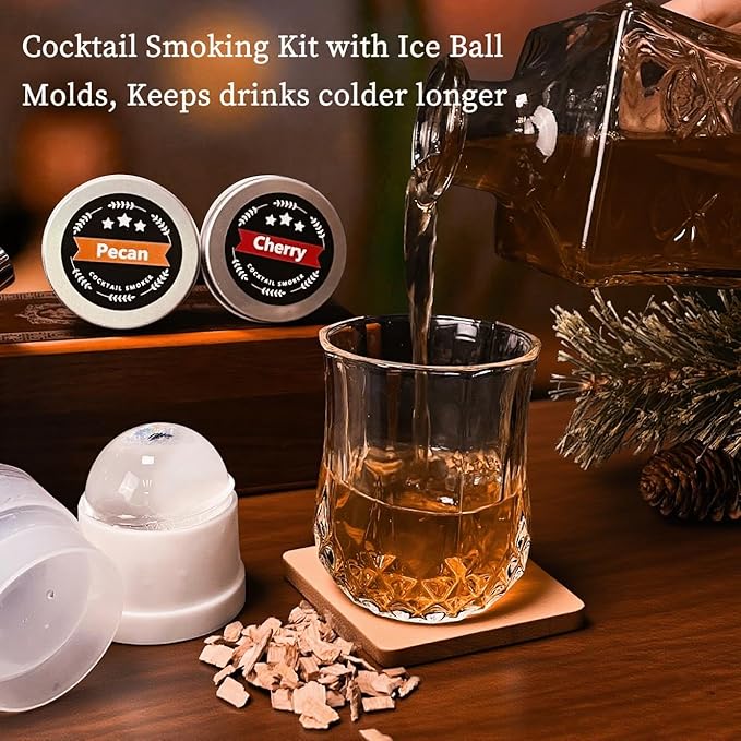 Whiskey Smoker Kit with Torch, with 6 Natural Flavors Wood Chips, Cocktail Smoker Infuser Kit, Old Fashioned Drink Smoker Set, Birthday Bourbon Whiskey Gifts for Men, Dad, Boyfirend(Without Butane)