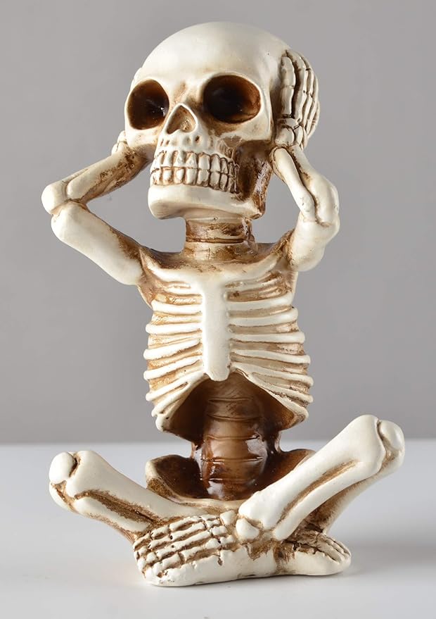 JORAE Skeletons Statue Hear See Speak No Evil Baby Halloween Figurines Home Decorative, Set of Three, 4.8 in, Oyster White Polyresin