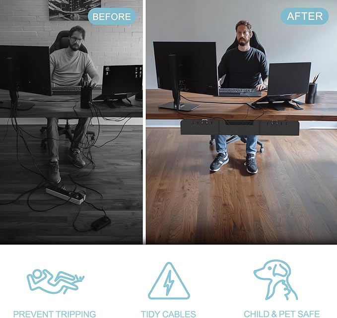 31.5" No Drill Under Desk Cable Management Tray, Felt Cord Organizer with Adhesive & Screw Mount, Cable Management & Wire Organizer for Office Desk, Table, Home Workspace