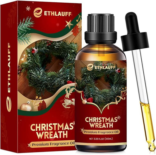 Christmas Wreath Essential Oil 3.38 Fl Oz (100ml), Christmas Essential Oils for Diffusers, Winter Essential Oils for Candle Making, Cozy Holiday Scented Oils