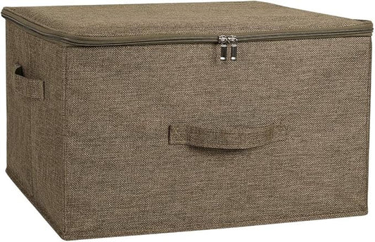 ANMINY Storage Bins with Zipper Lids 36 Qt Lidded Fabric Storage Boxes Baskets Cubes with Handles Collapsible Washable Cotton Linen Closet Shelf Clothes Organizer Containers - Coffee, Large