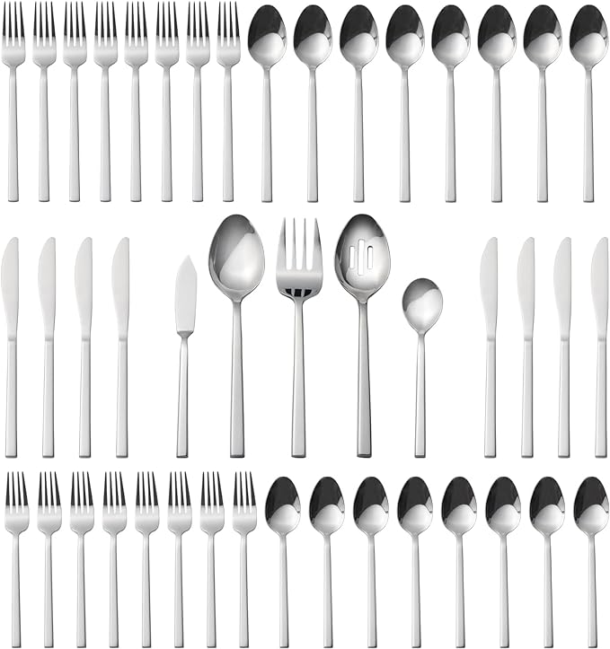 Alata Cube 45-Piece Forged Stainless Steel Flatware Set Cutlery Set,Service for 8,Silver Finish,Dishwasher Safe